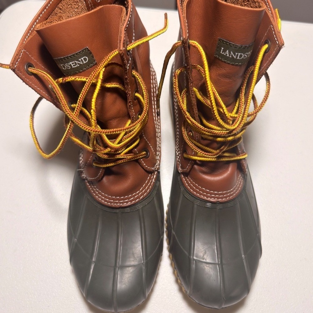 Lands' End Duck Boots Women's 9B Brown Leather Waterproof Lace Up Yellow Eu 40 - Picture 4 of 11